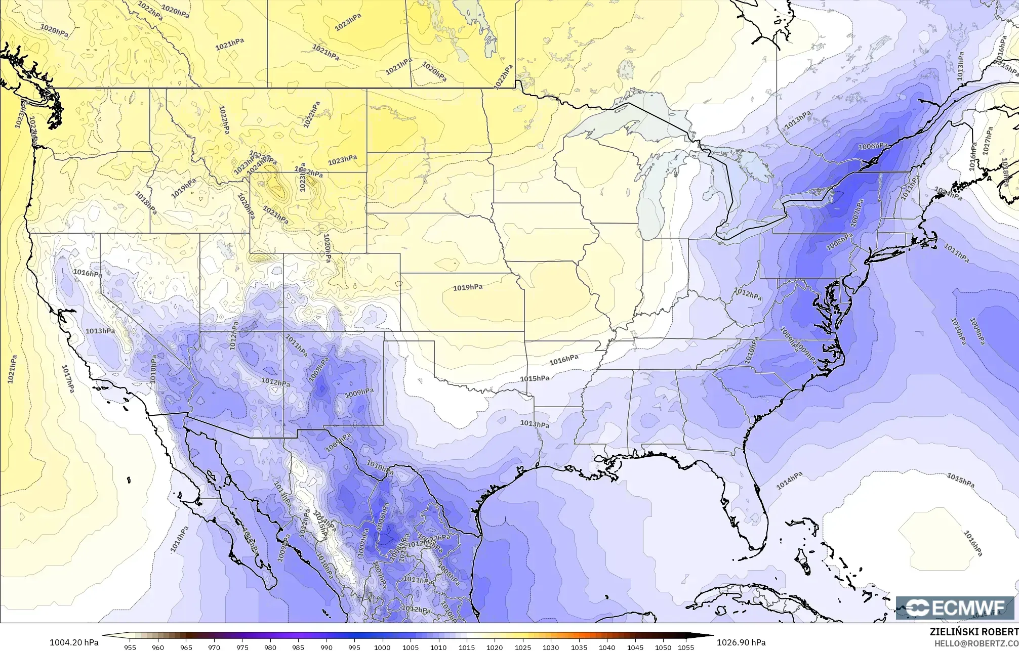 ECMWF IFS 0.25° model - Amerika Birleşik Devletleri, Basınç