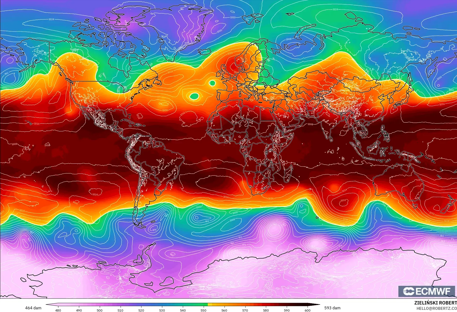 ECMWF IFS 0.25° model - Dünya, 500 hPa’da jeopotansiyel yükseklik