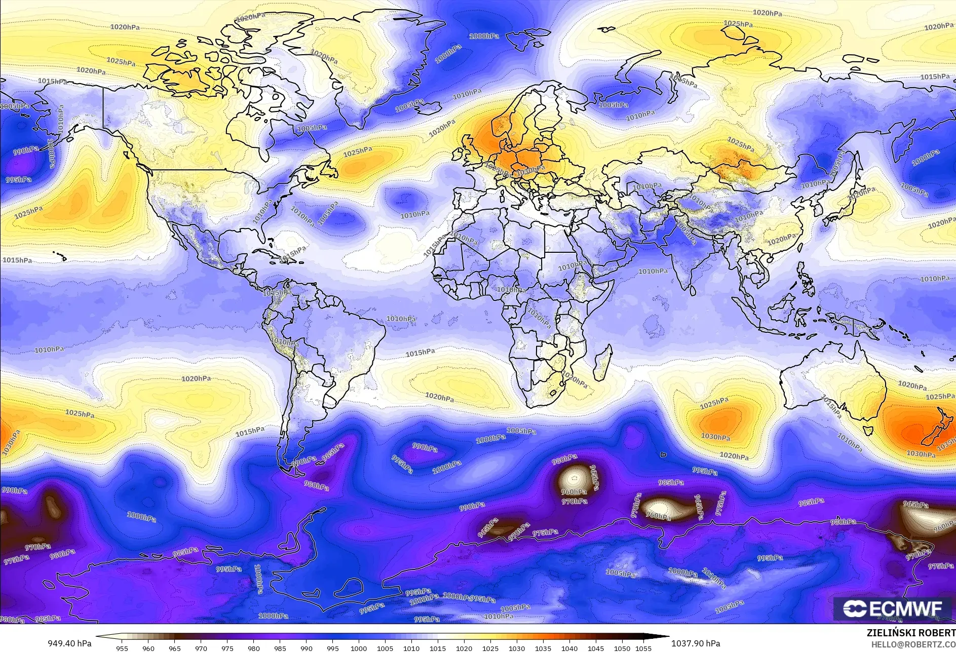 ECMWF IFS 0.25° model - Dünya, Basınç