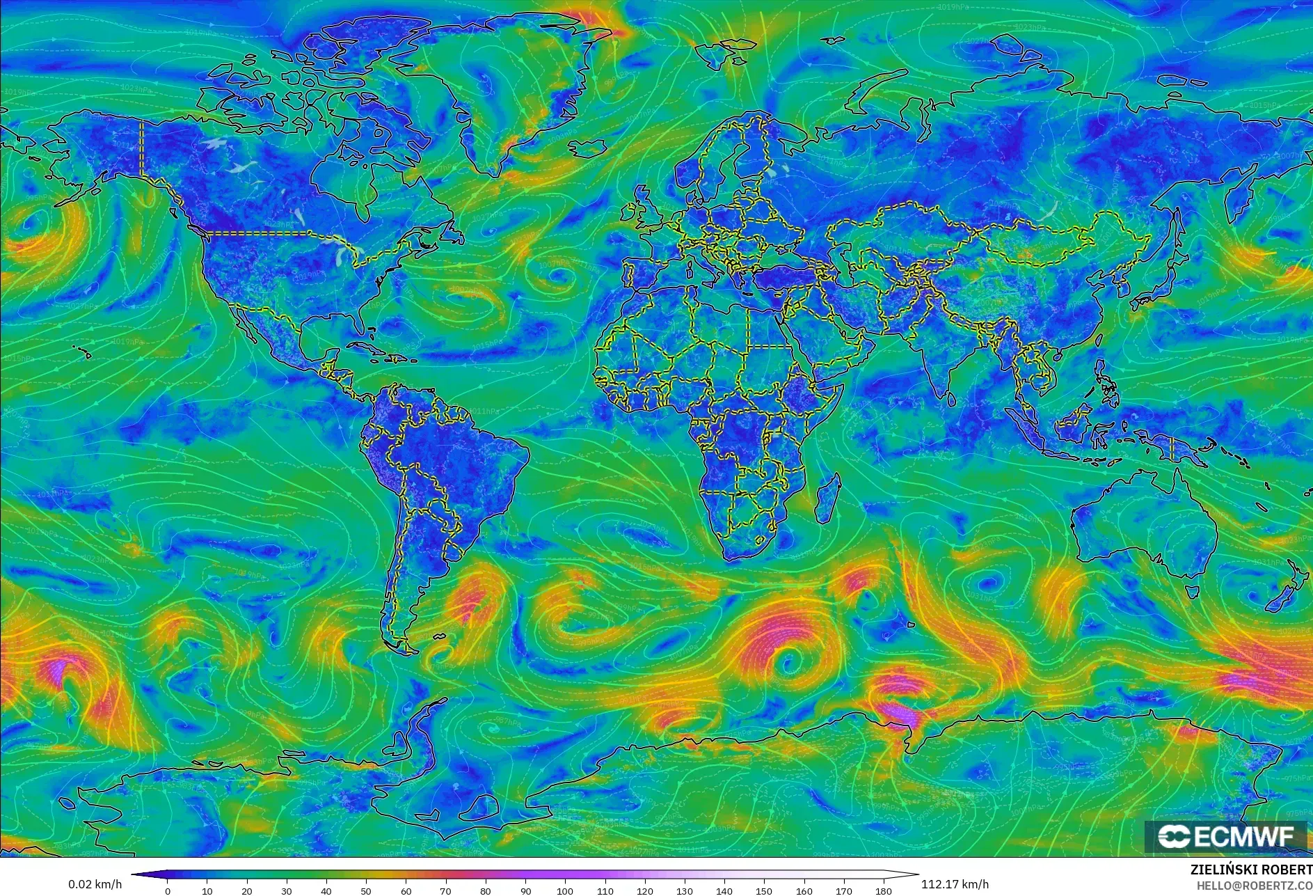 ECMWF IFS 0.25° model - Dünya, 10 m Rüzgâr