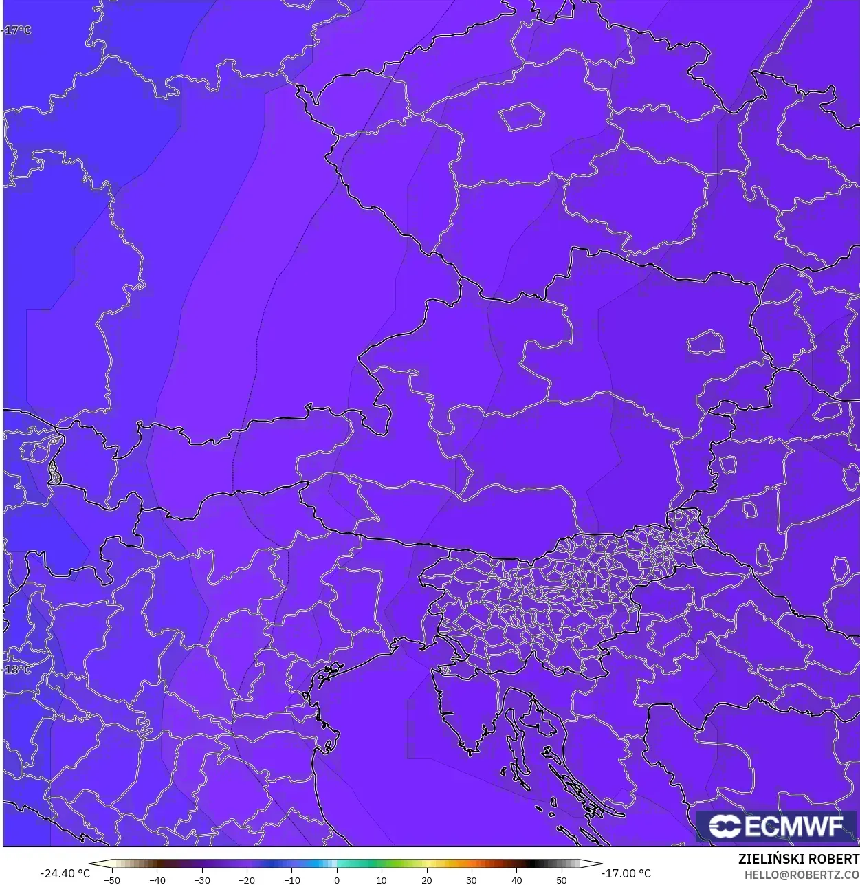 ECMWF IFS 0.25° model - Avusturya, 500 hPa Sıcaklık
