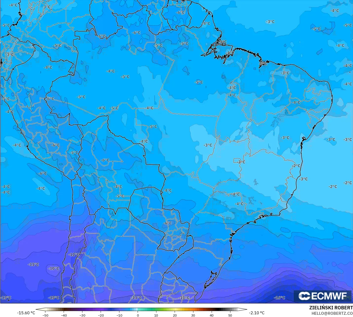 ECMWF IFS 0.25° model - Brezilya, 500 hPa Sıcaklık