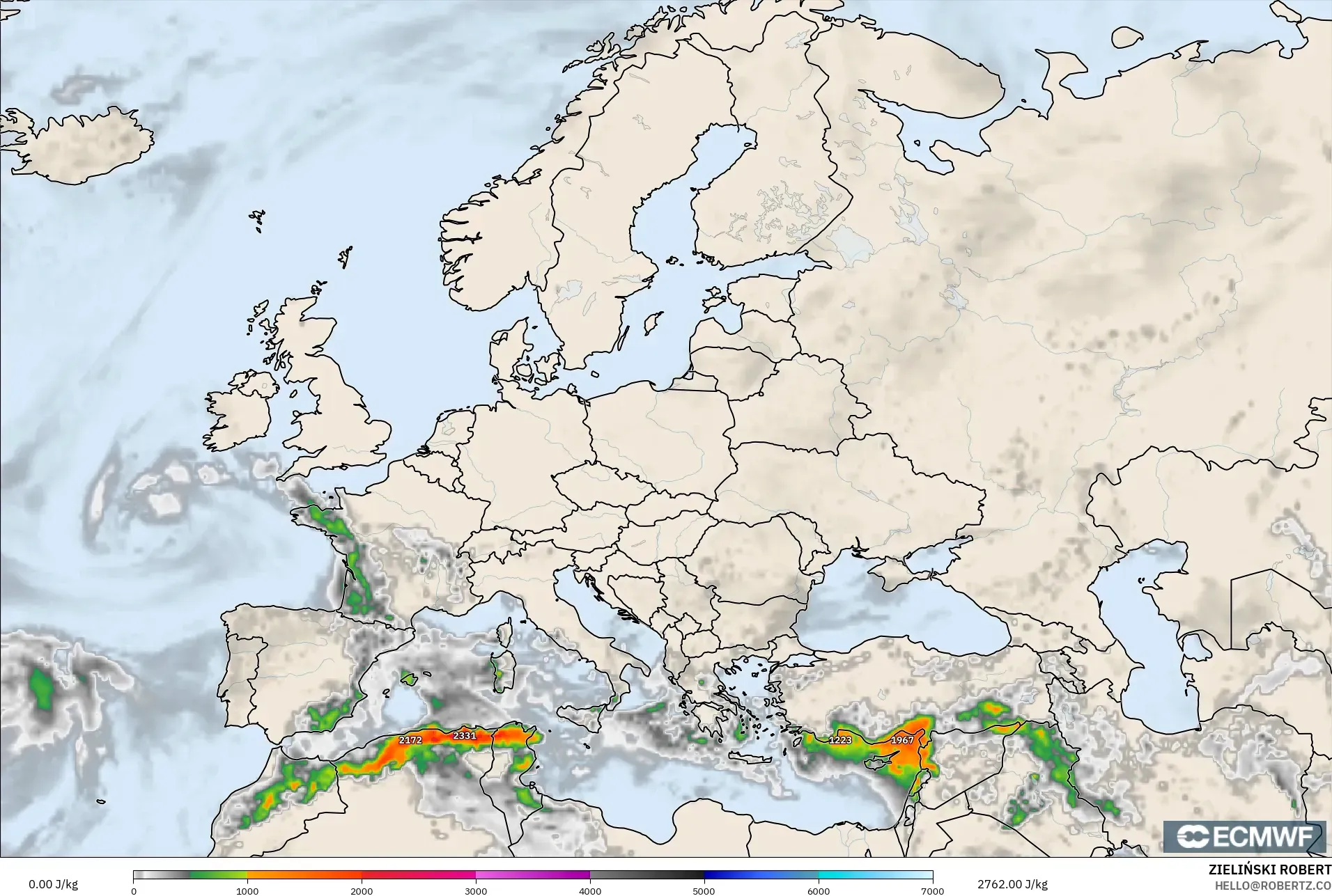 ECMWF IFS 0.25° model - Avrupa, CAPE