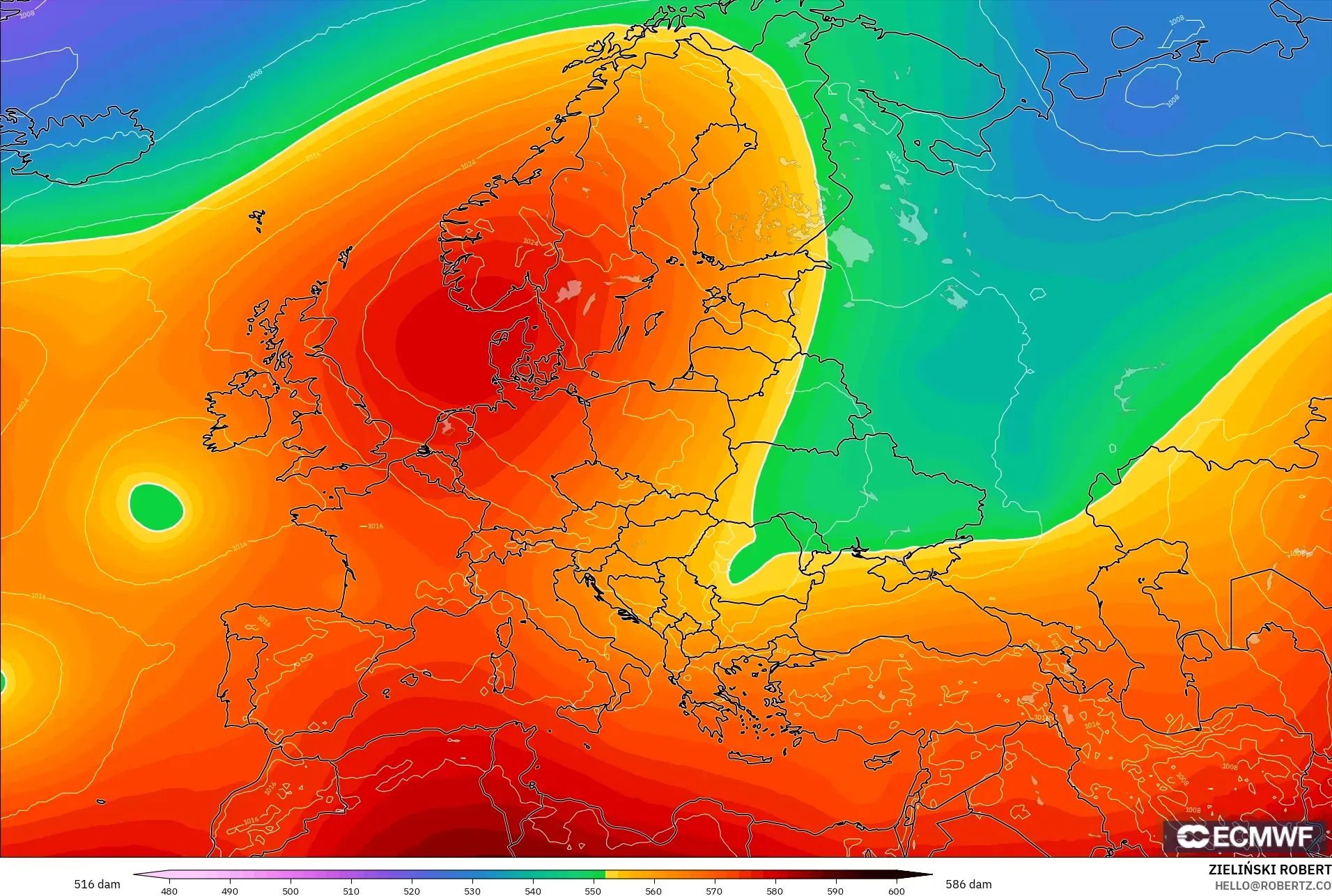 ECMWF IFS 0.25° model - Avrupa, 500 hPa’da jeopotansiyel yükseklik
