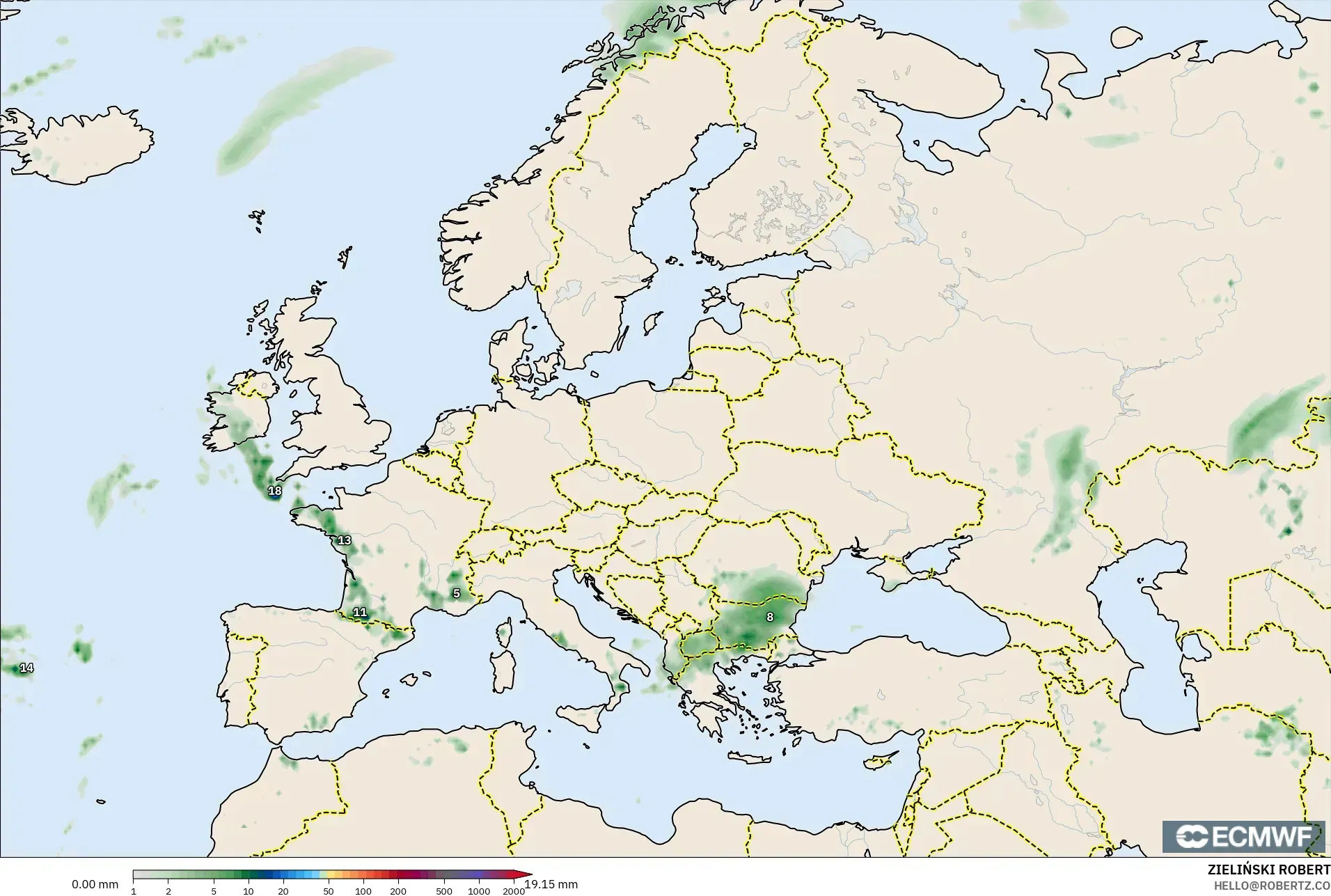 ECMWF IFS 0.25° model - Avrupa, Yağış Birikimi