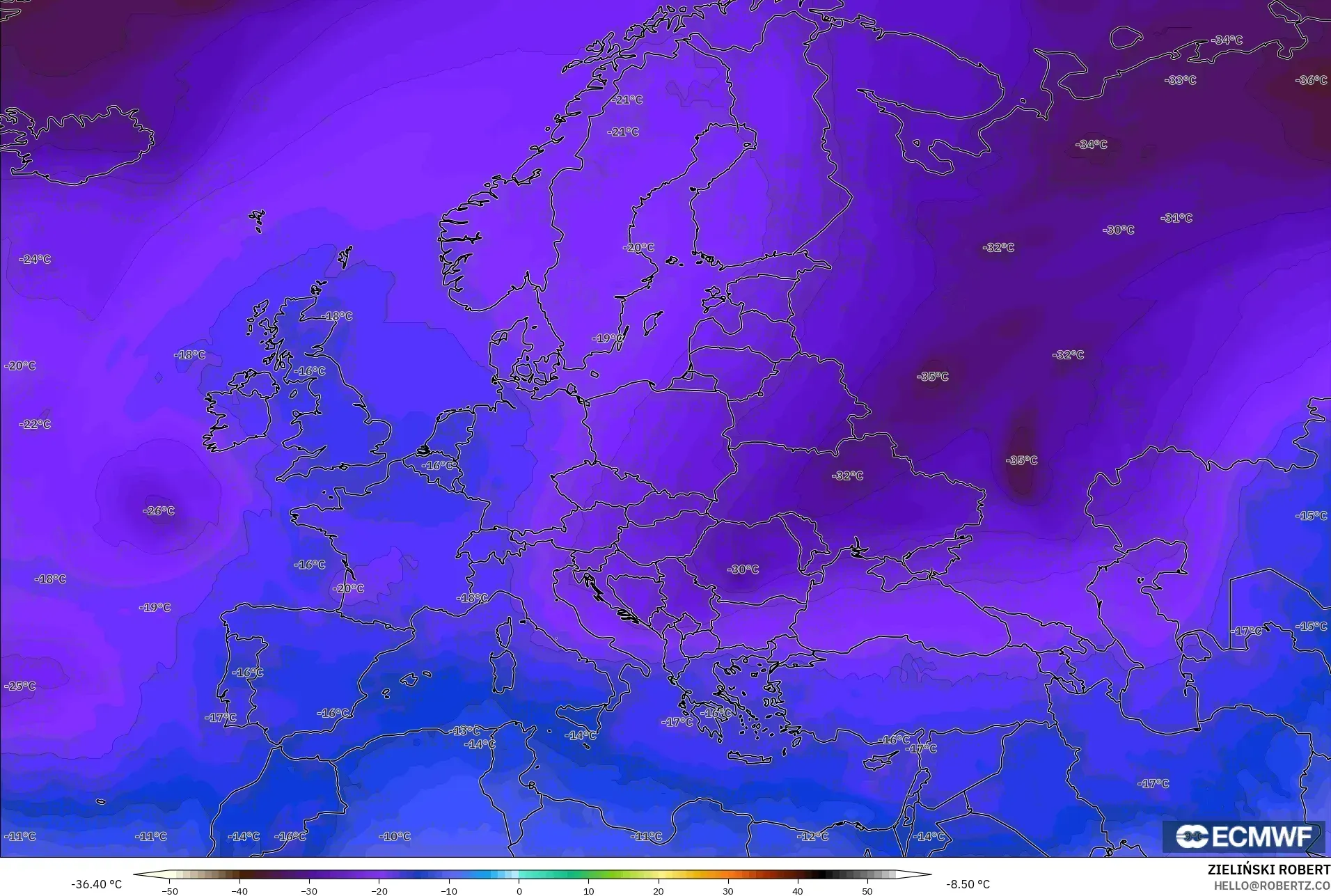 ECMWF IFS 0.25° model - Avrupa, 500 hPa Sıcaklık