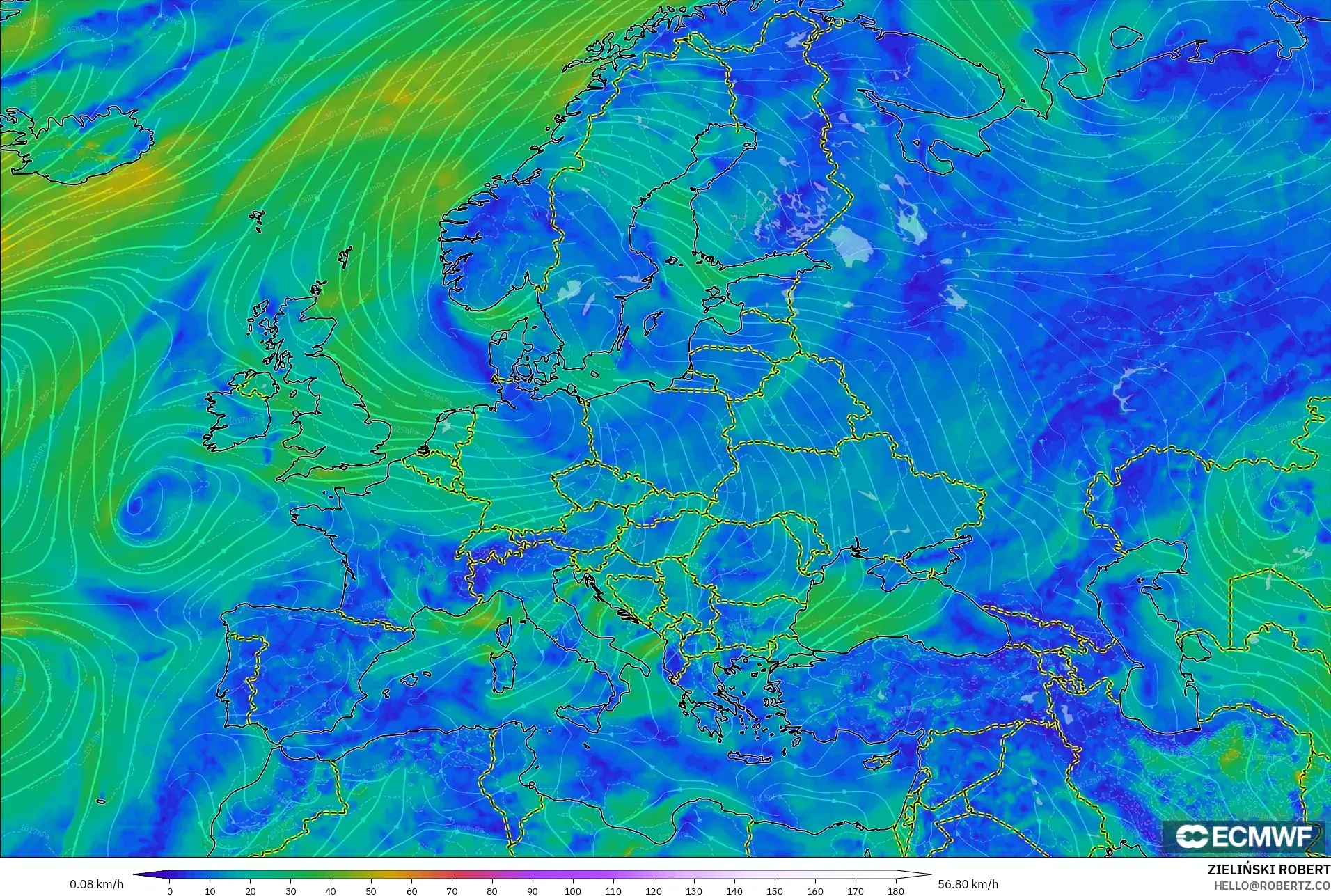 ECMWF IFS 0.25° model - Avrupa, 10 m Rüzgâr