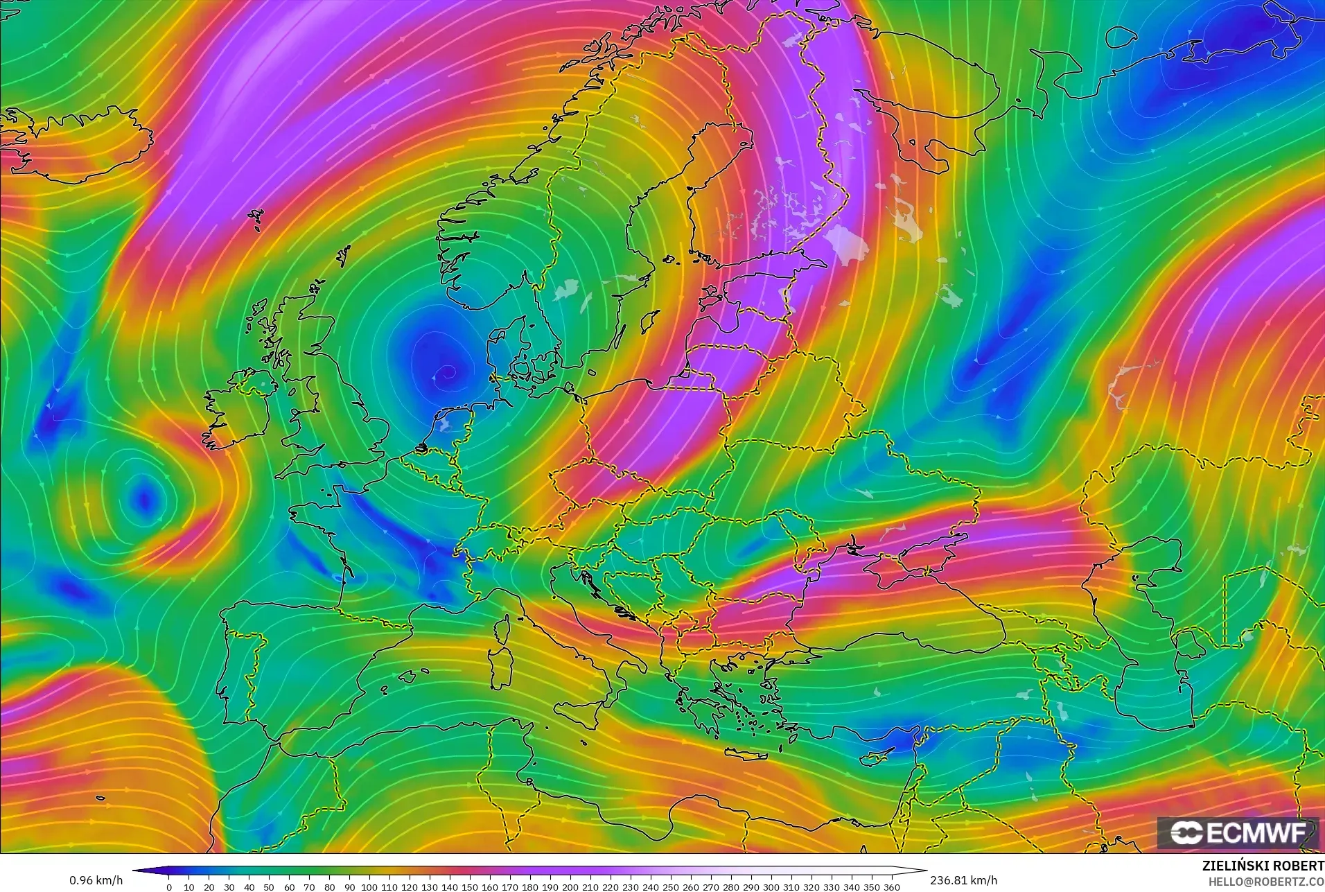 ECMWF IFS 0.25° model - Avrupa, 300 hPa Rüzgârı (jet)
