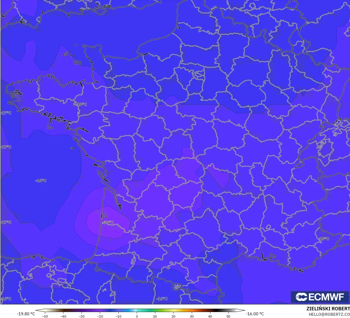 ECMWF IFS 0.25° model - Fransa, 500 hPa Sıcaklık