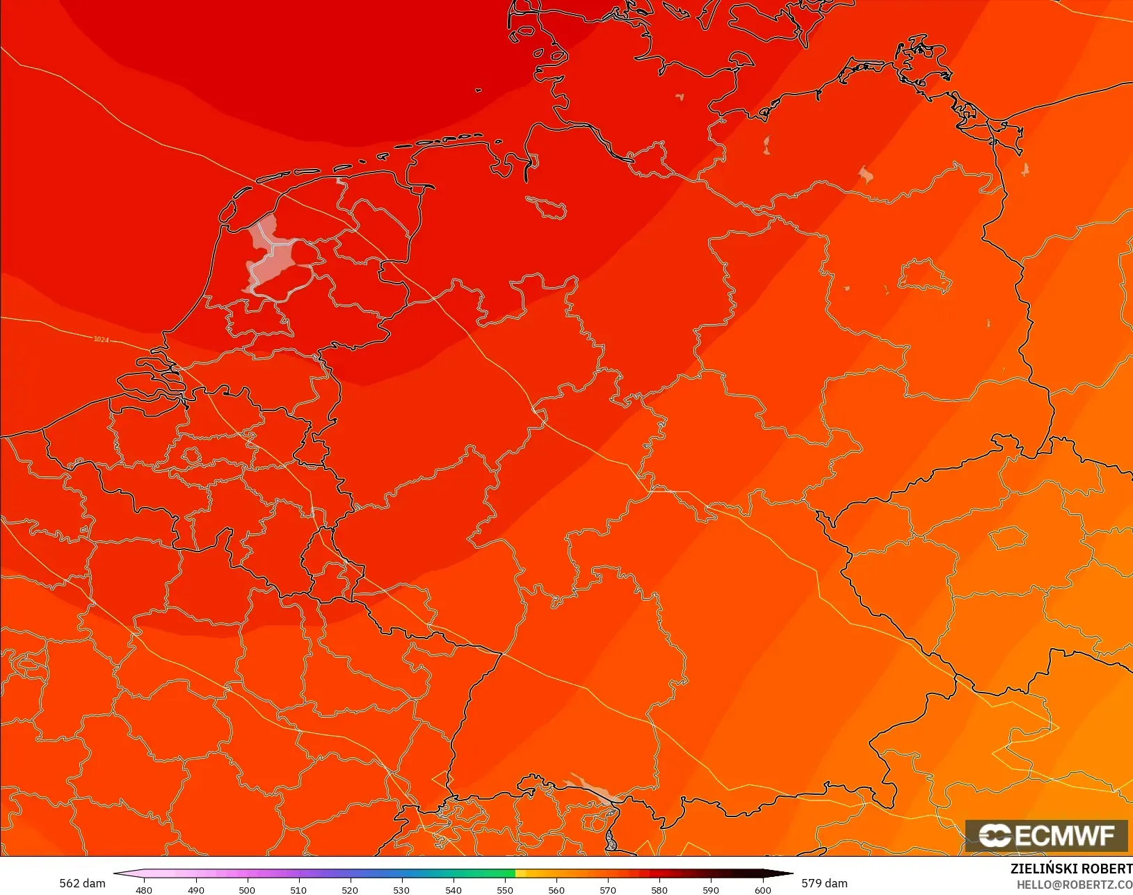 ECMWF IFS 0.25° model - Almanya, 500 hPa’da jeopotansiyel yükseklik