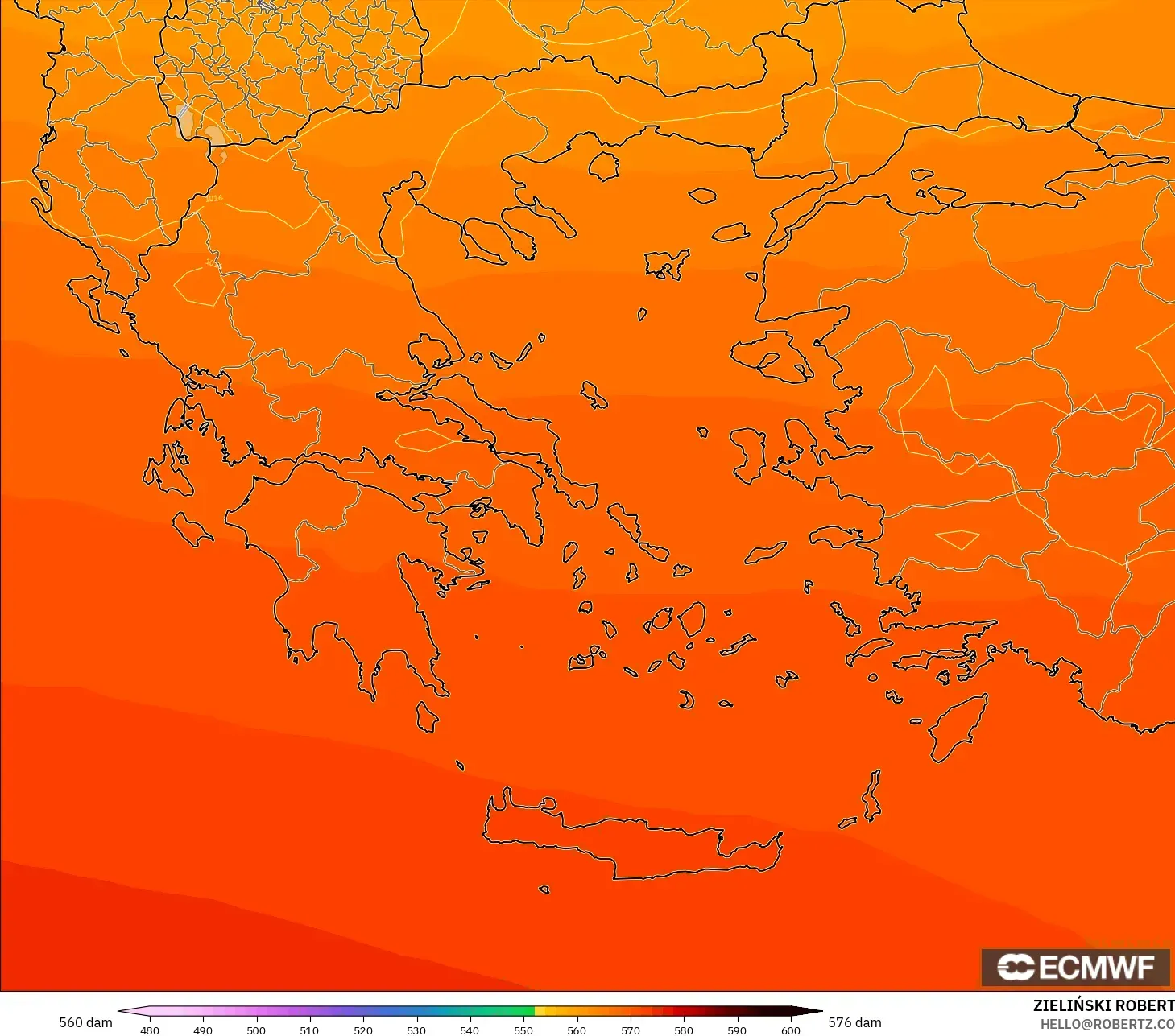 ECMWF IFS 0.25° model - Yunanistan, 500 hPa’da jeopotansiyel yükseklik