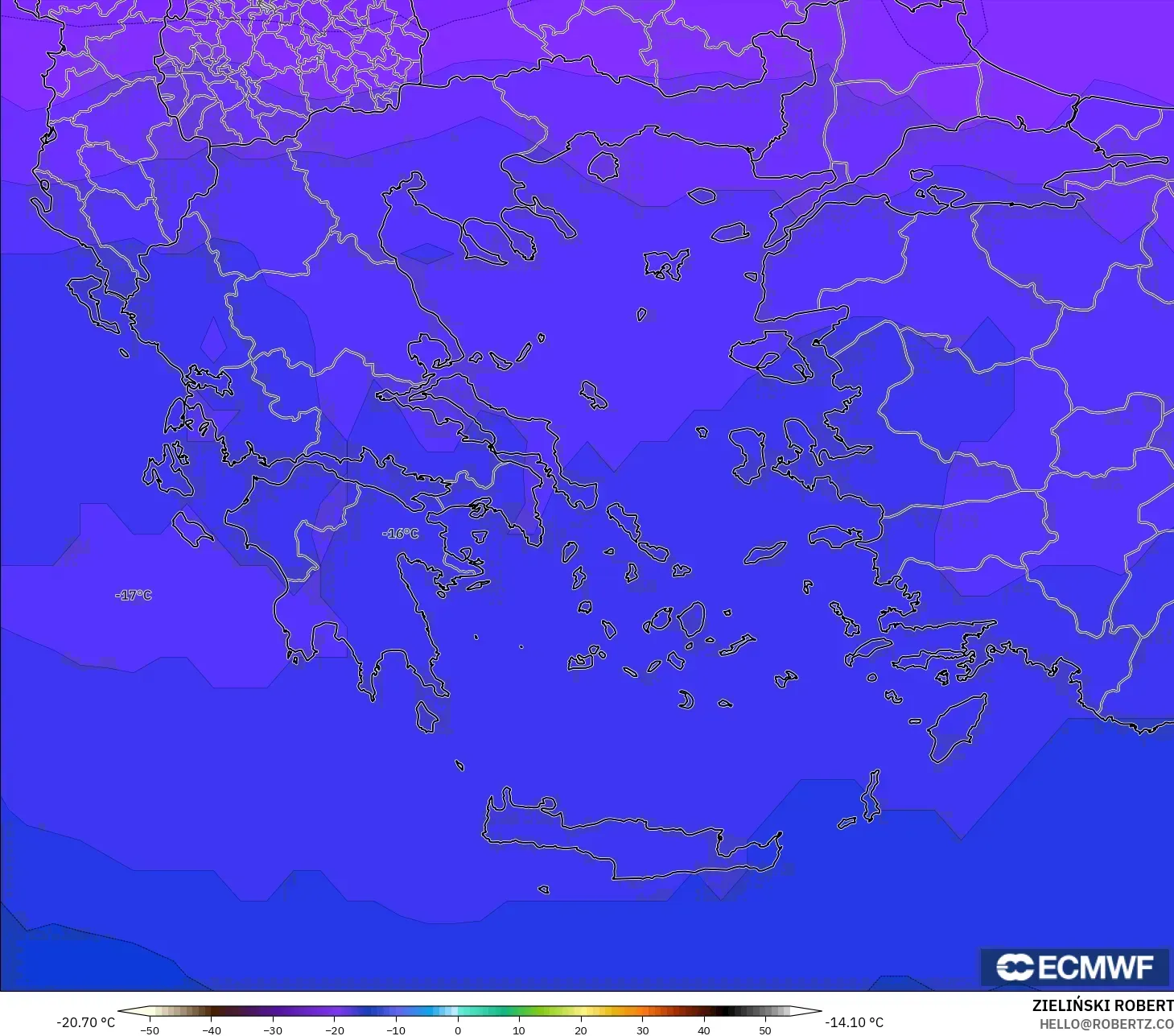 ECMWF IFS 0.25° model - Yunanistan, 500 hPa Sıcaklık