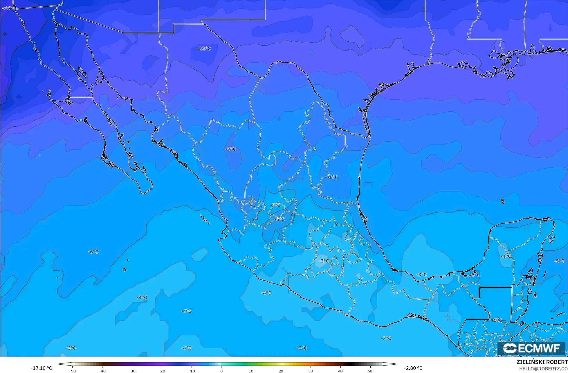 ECMWF IFS 0.25° model - Meksika, 500 hPa Sıcaklık