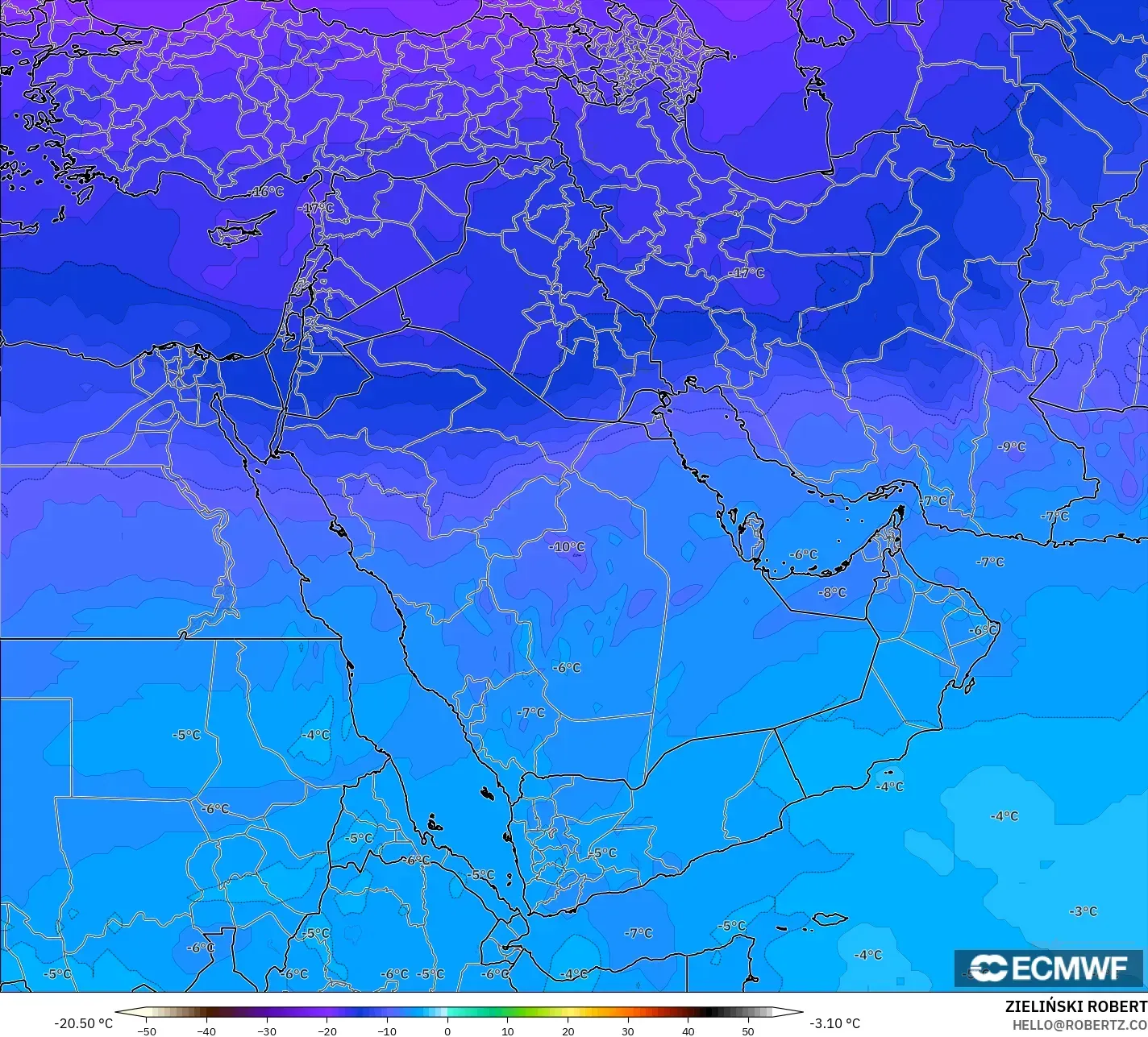 ECMWF IFS 0.25° model - Orta Doğu, 500 hPa Sıcaklık
