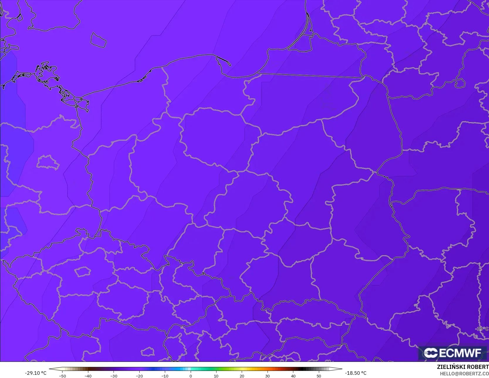 ECMWF IFS 0.25° model - Polonya, 500 hPa Sıcaklık