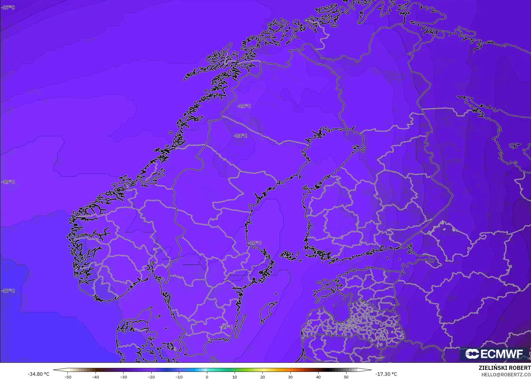 ECMWF IFS 0.25° model - İskandinavya, 500 hPa Sıcaklık