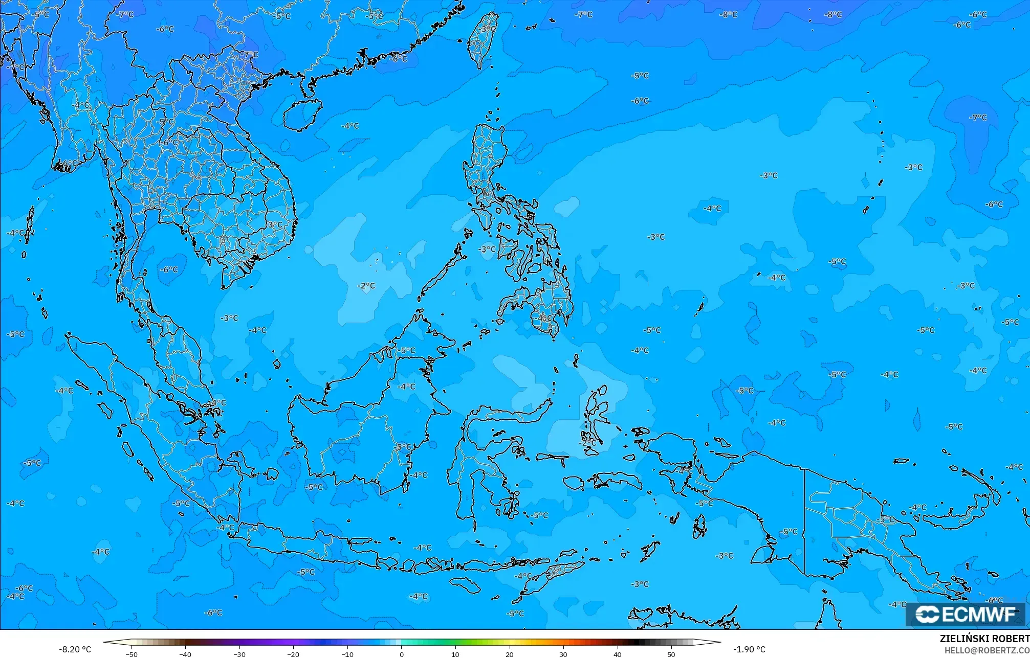 ECMWF IFS 0.25° model - Güneydoğu Asya, 500 hPa Sıcaklık