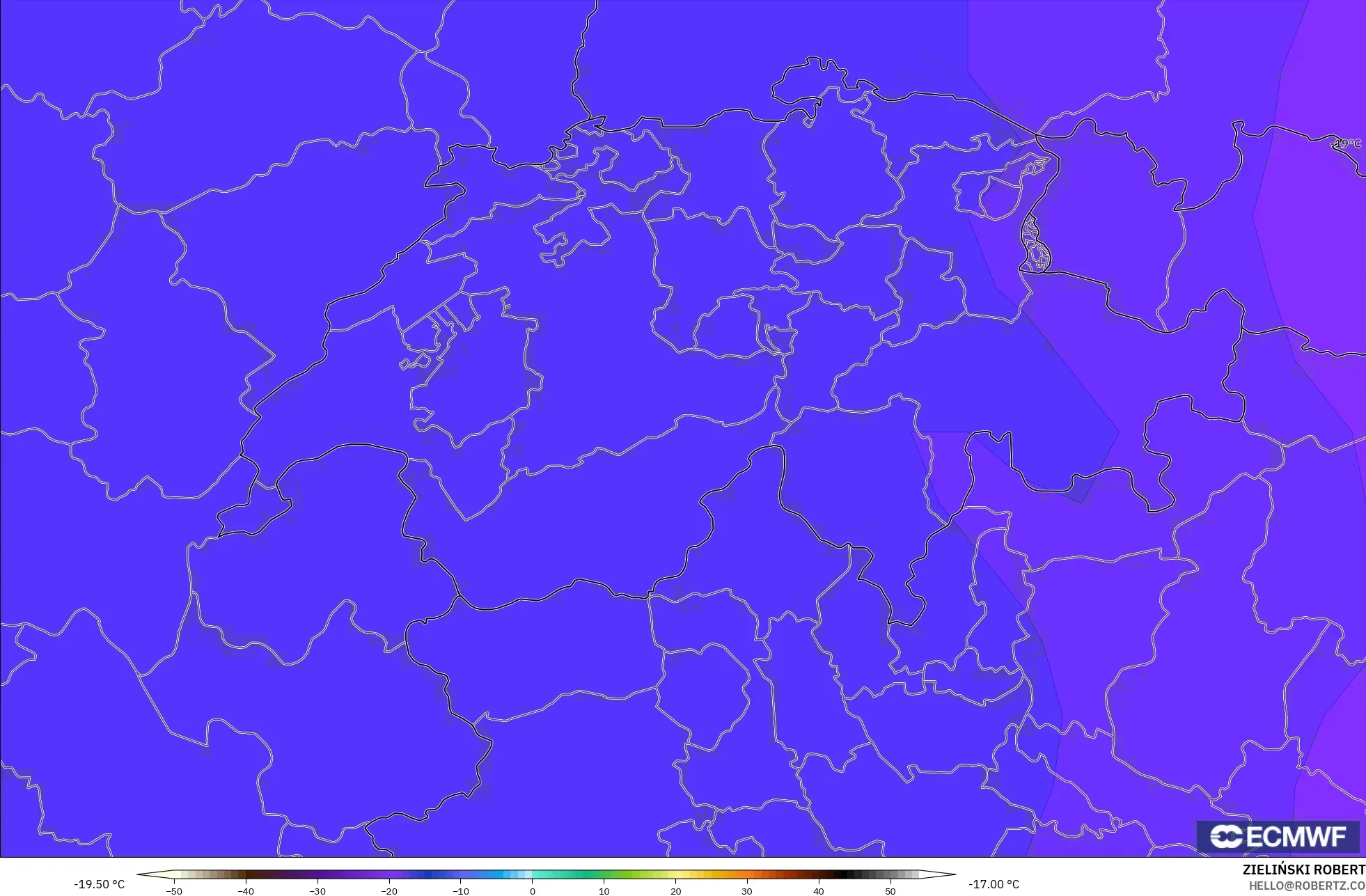 ECMWF IFS 0.25° model - İsviçre, 500 hPa Sıcaklık