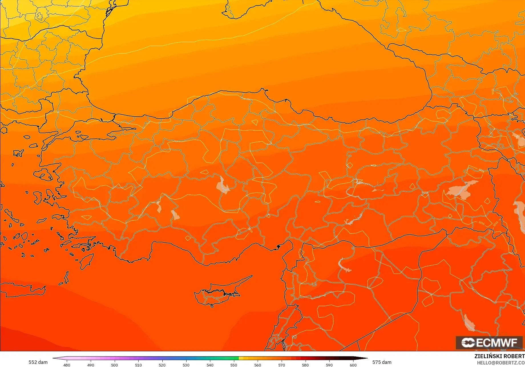 ECMWF IFS 0.25° model - Türkiye, 500 hPa’da jeopotansiyel yükseklik