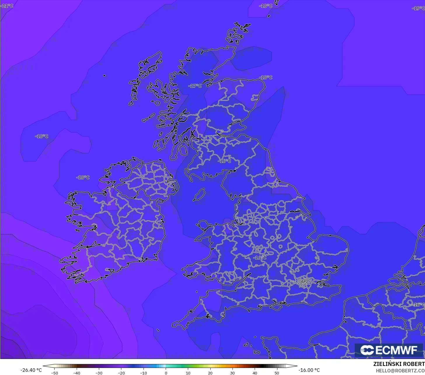 ECMWF IFS 0.25° model - Birleşik Krallık, 500 hPa Sıcaklık
