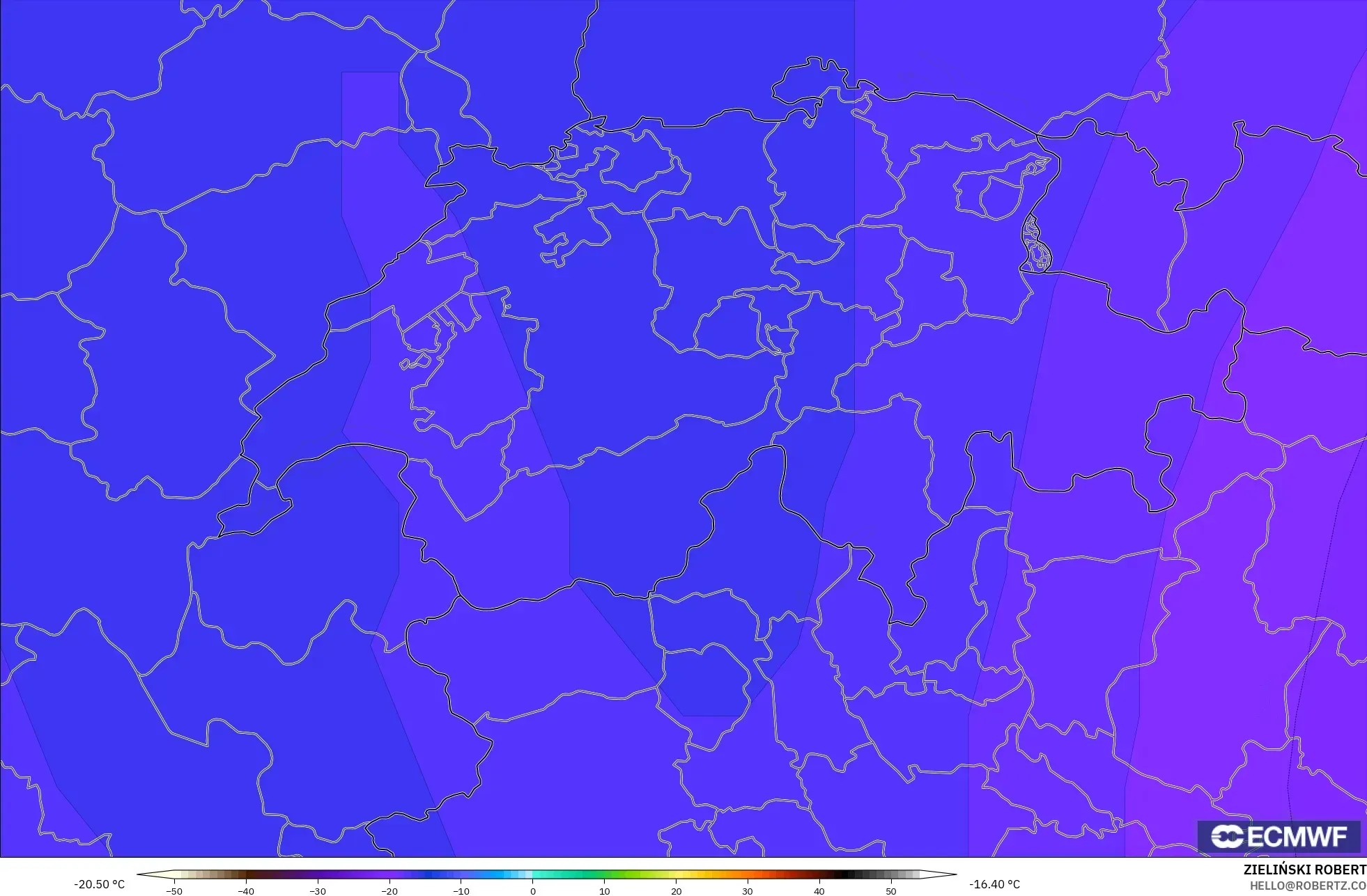 ECMWF IFS 0.25° model - İsviçre, 500 hPa Sıcaklık