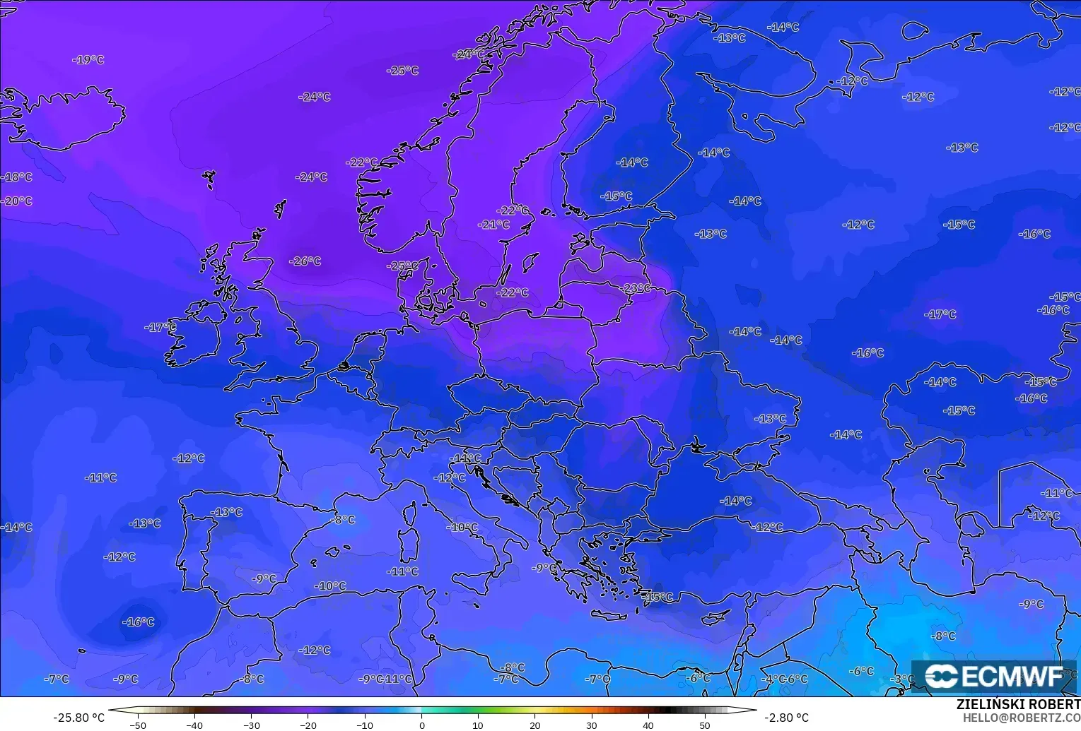 ECMWF IFS 0.25° model - Avrupa, 500 hPa Sıcaklık