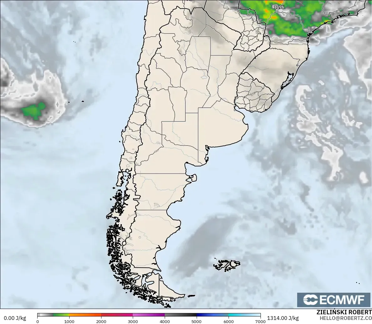 ECMWF IFS 0.25° model - Arjantin, CAPE