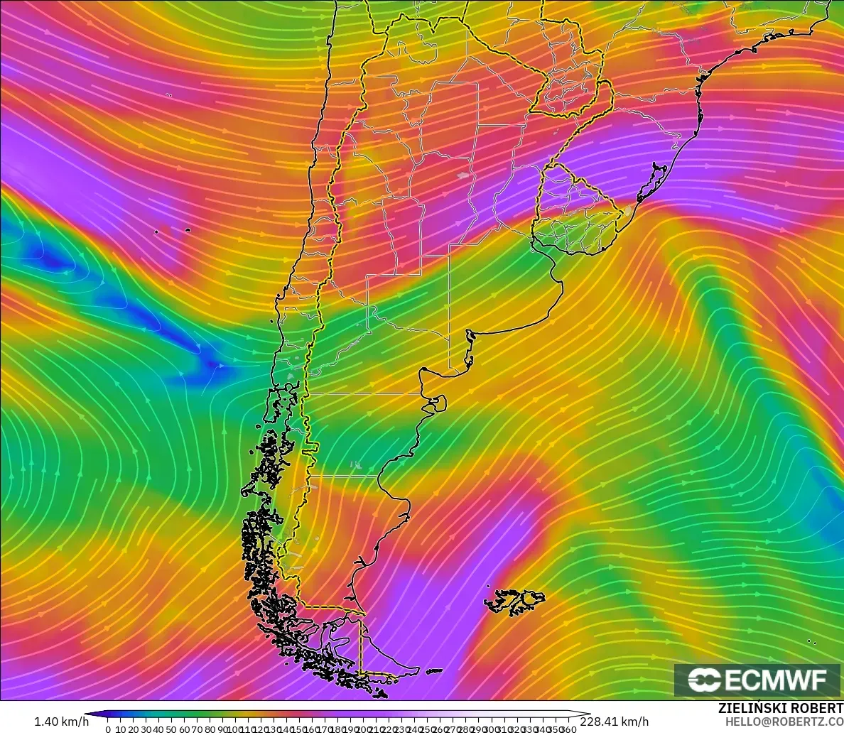 ECMWF IFS 0.25° model - Arjantin, 300 hPa Rüzgârı (jet)