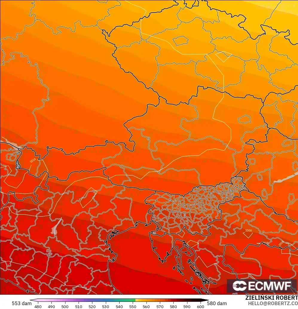 ECMWF IFS 0.25° model - Avusturya, 500 hPa’da jeopotansiyel yükseklik