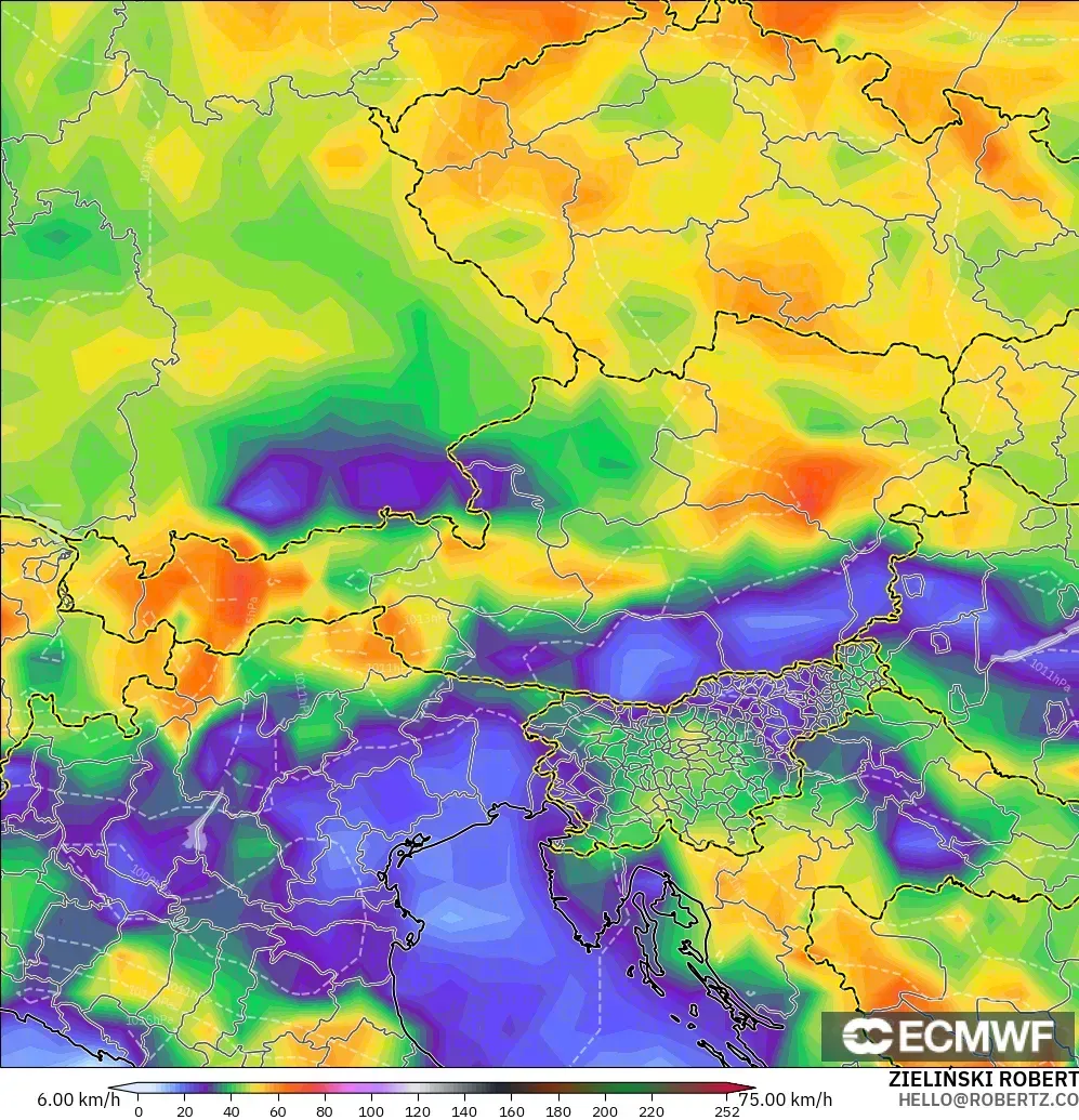 ECMWF IFS 0.25° model - Avusturya, Rüzgâr Esintileri