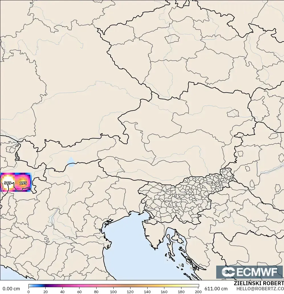 ECMWF IFS 0.25° model - Avusturya, Kar Kalınlığı