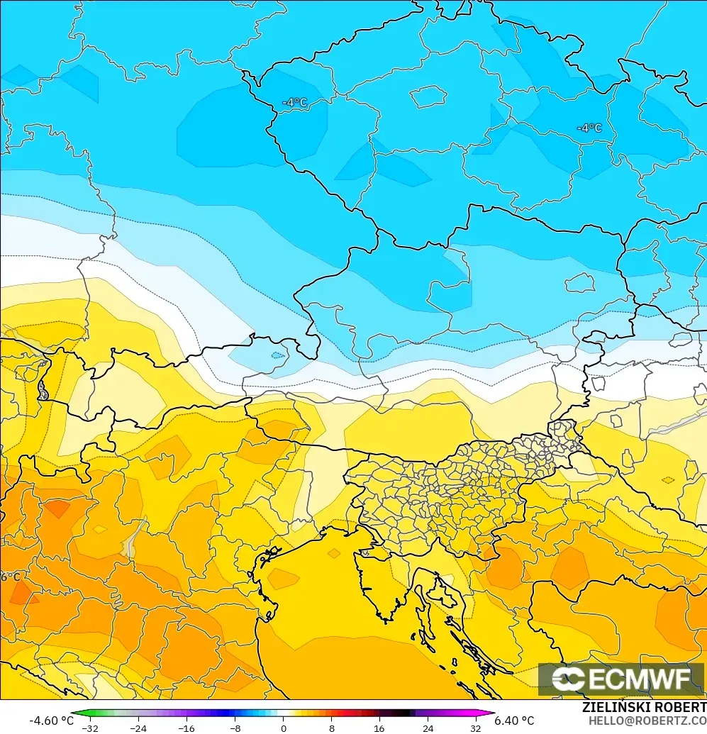 ECMWF IFS 0.25° model - Avusturya, 850 hPa Sıcaklık Anomalisi