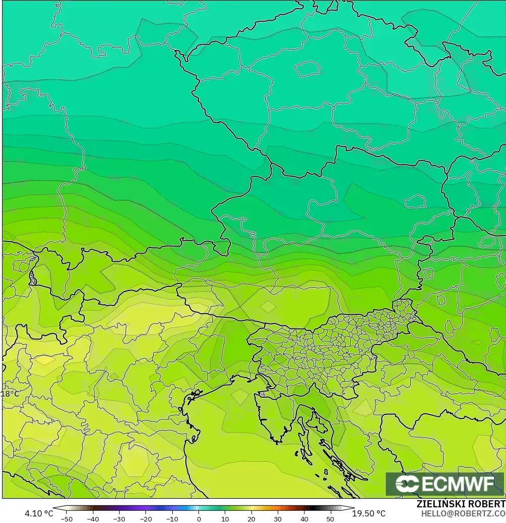 ECMWF IFS 0.25° model - Avusturya, 850 hPa Sıcaklık