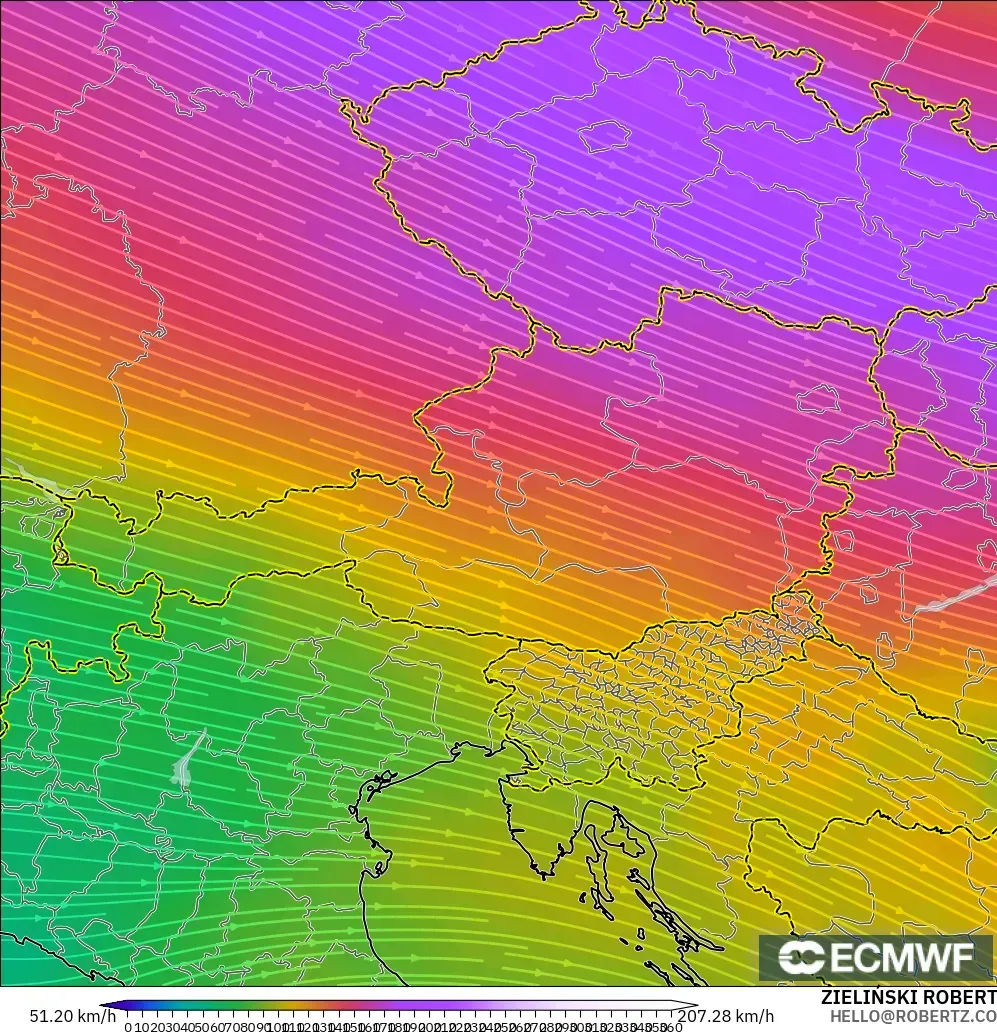 ECMWF IFS 0.25° model - Avusturya, 300 hPa Rüzgârı (jet)