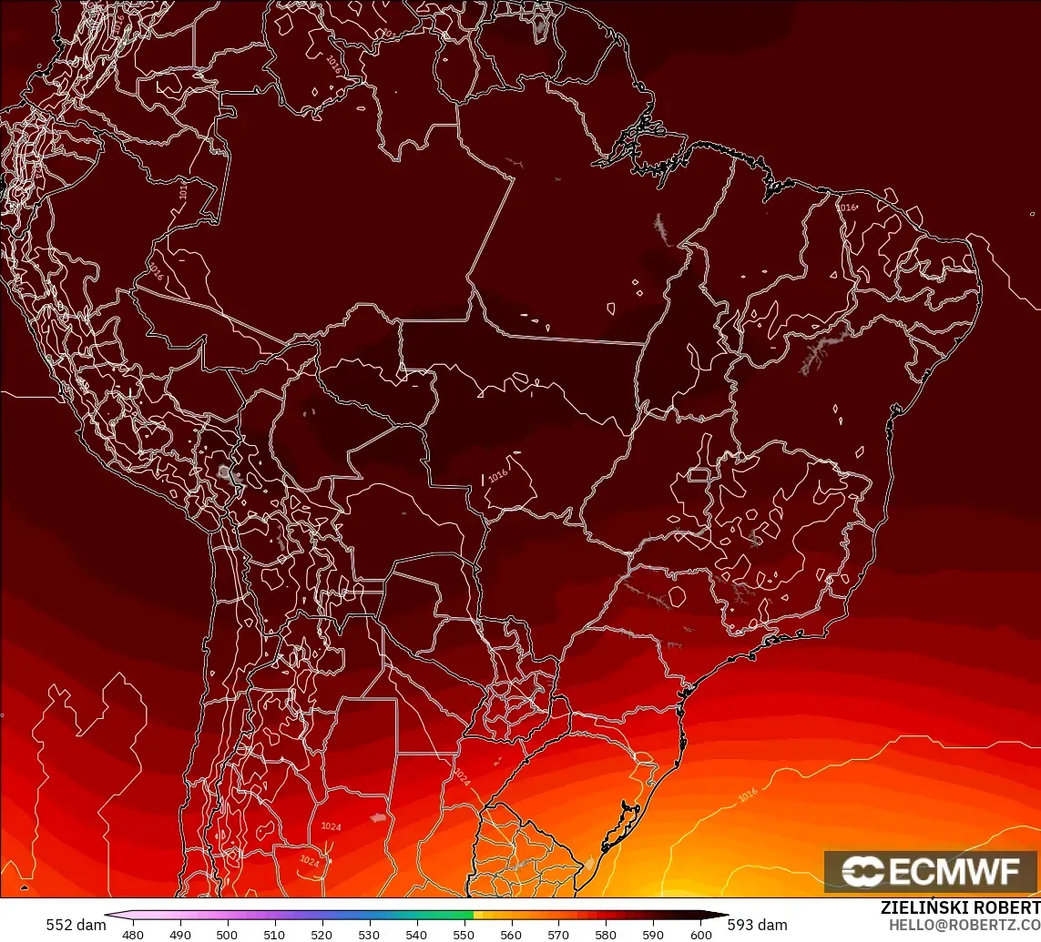 ECMWF IFS 0.25° model - Brezilya, 500 hPa’da jeopotansiyel yükseklik