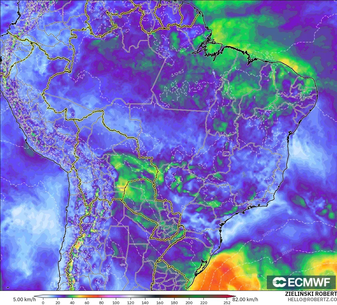 ECMWF IFS 0.25° model - Brezilya, Rüzgâr Esintileri