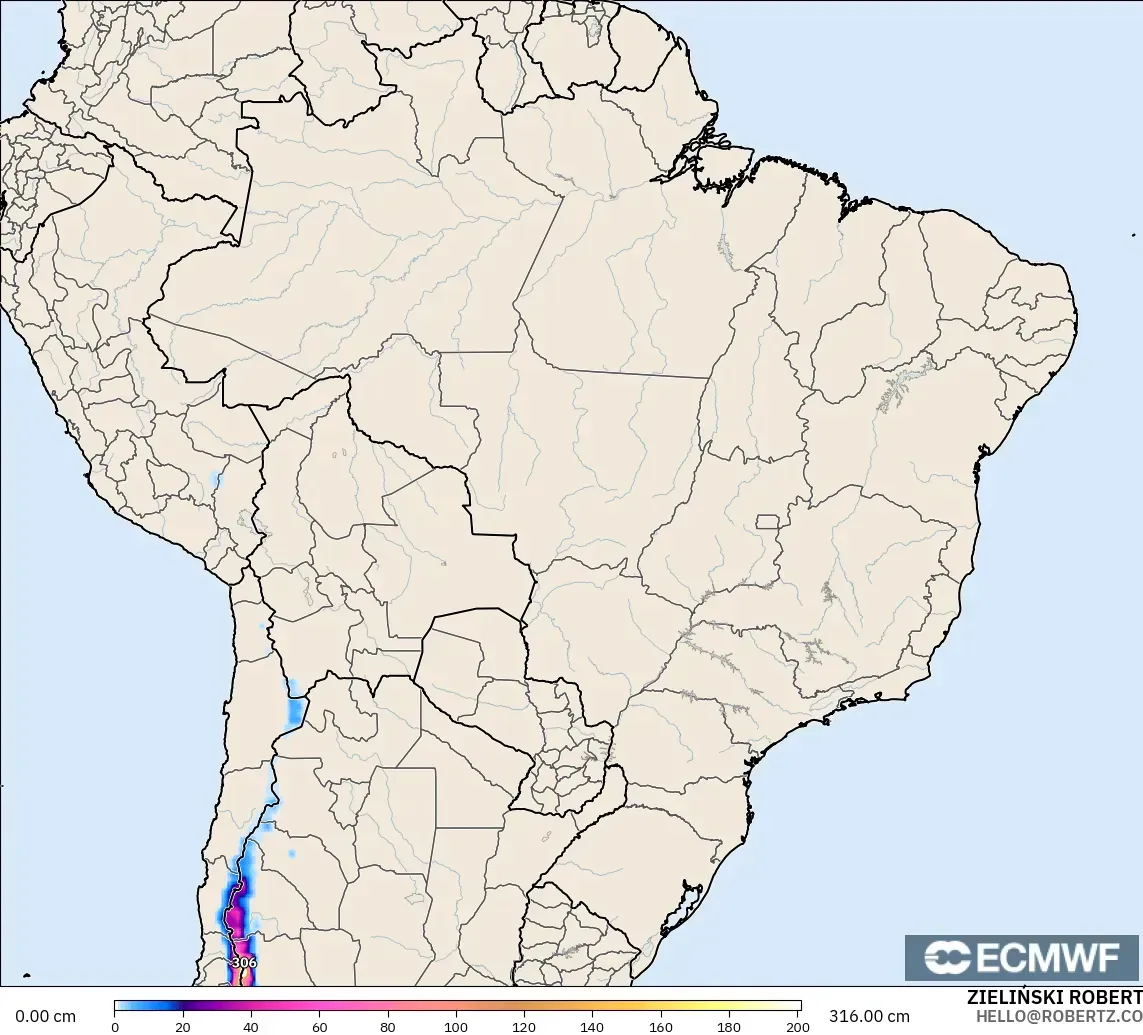ECMWF IFS 0.25° model - Brezilya, Kar Kalınlığı