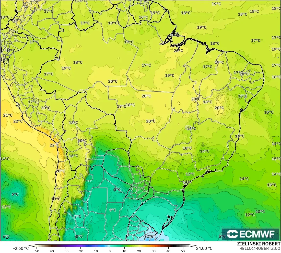 ECMWF IFS 0.25° model - Brezilya, 850 hPa Sıcaklık