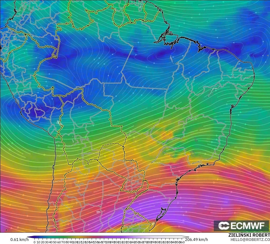 ECMWF IFS 0.25° model - Brezilya, 300 hPa Rüzgârı (jet)