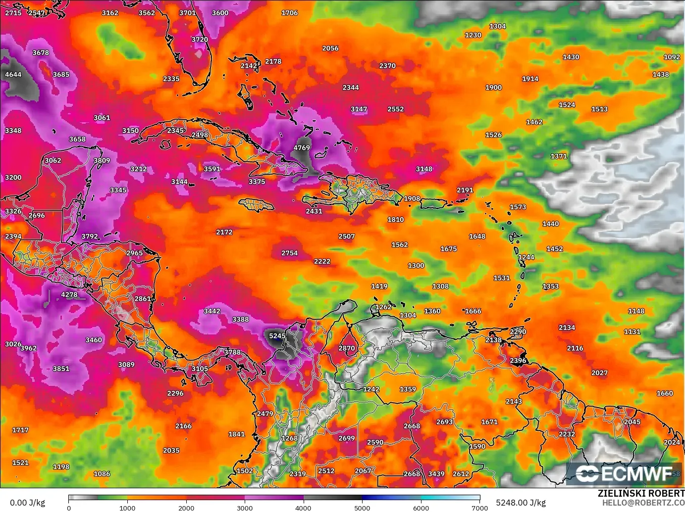 ECMWF IFS 0.25° model - Karayipler, CAPE