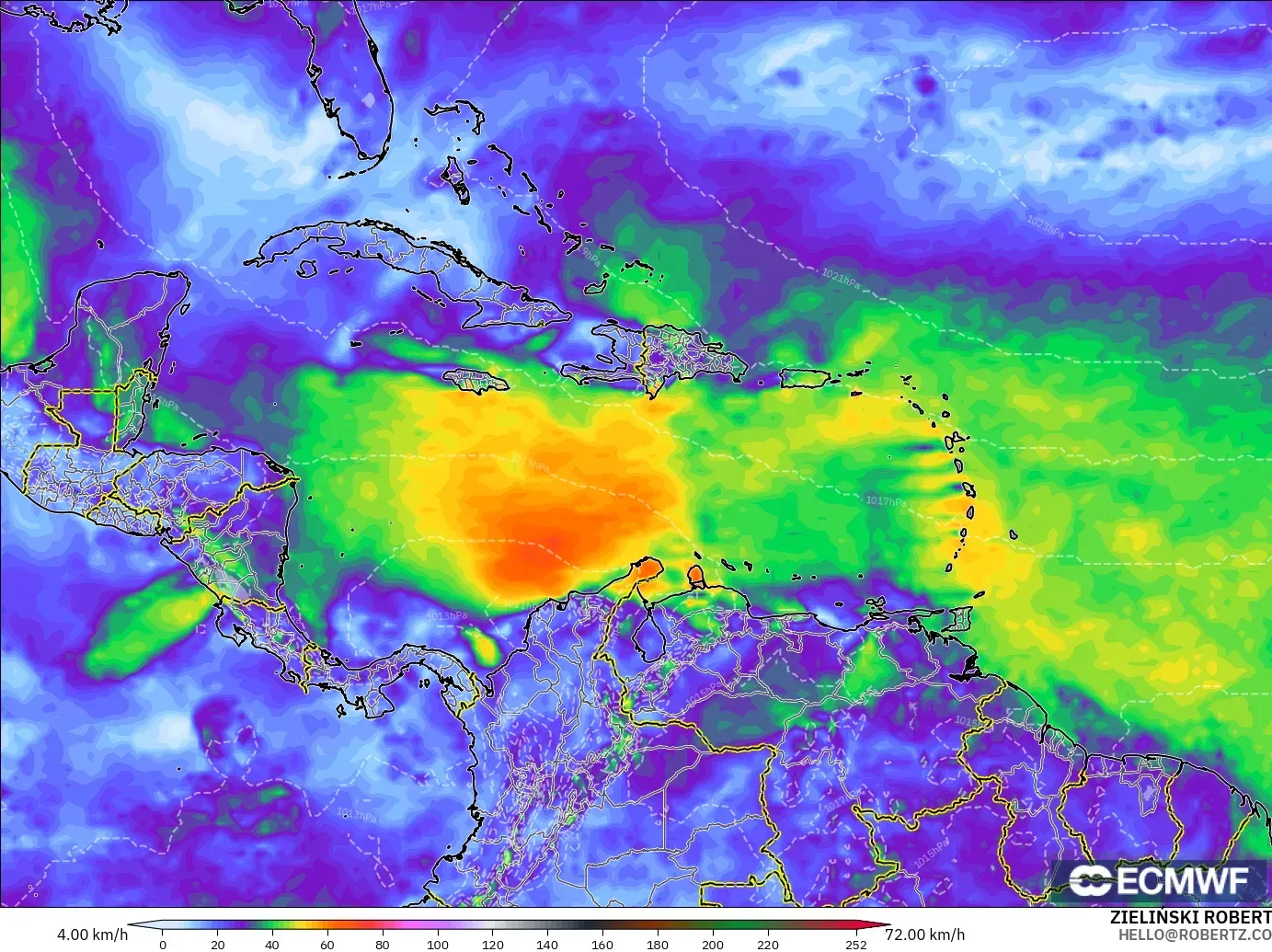 ECMWF IFS 0.25° model - Karayipler, Rüzgâr Esintileri