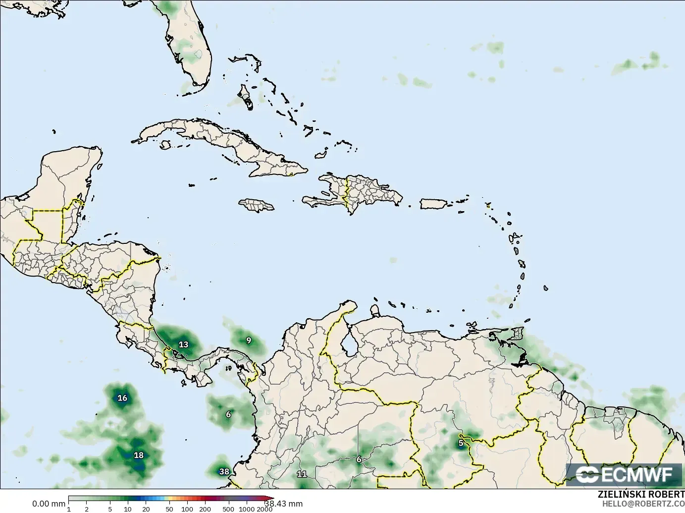 ECMWF IFS 0.25° model - Karayipler, Yağış Birikimi