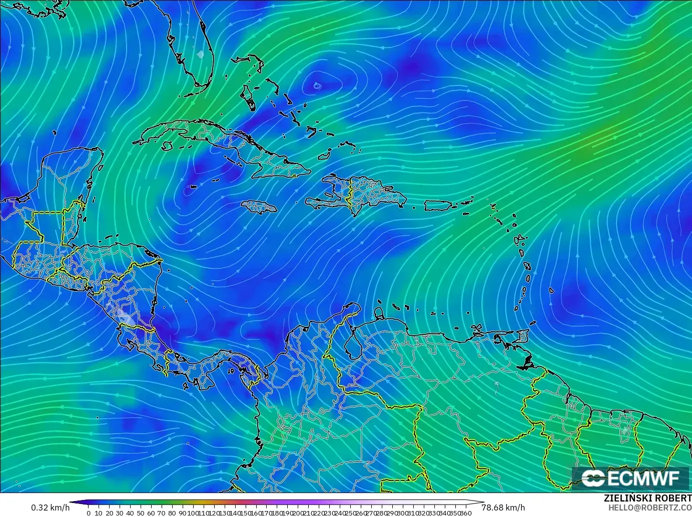 ECMWF IFS 0.25° model - Karayipler, 300 hPa Rüzgârı (jet)