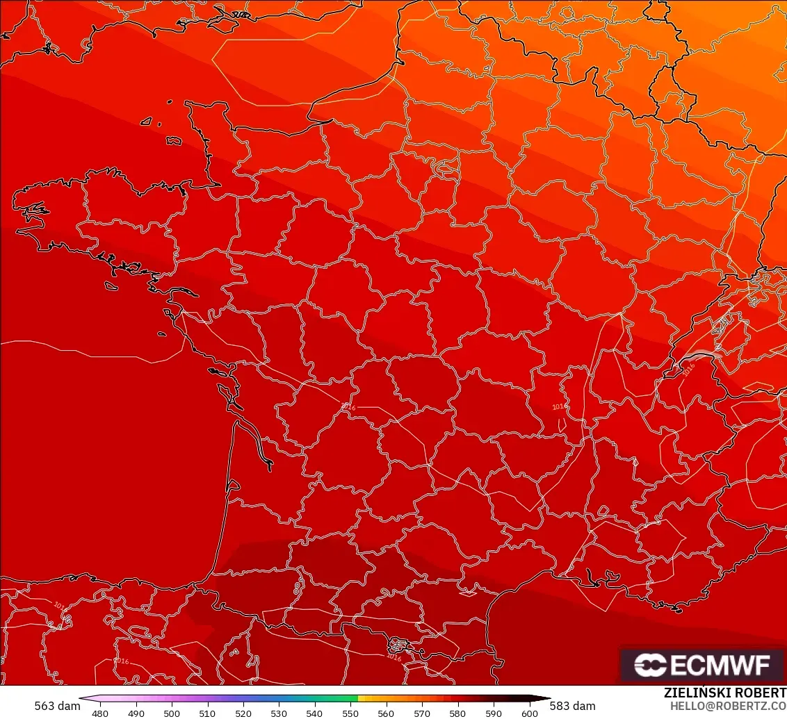 ECMWF IFS 0.25° model - Fransa, 500 hPa’da jeopotansiyel yükseklik