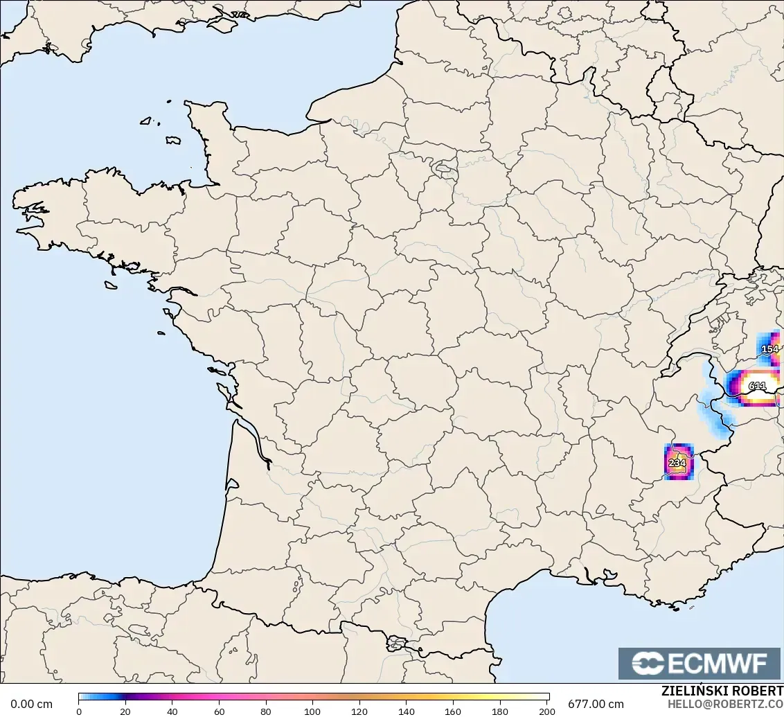 ECMWF IFS 0.25° model - Fransa, Kar Kalınlığı