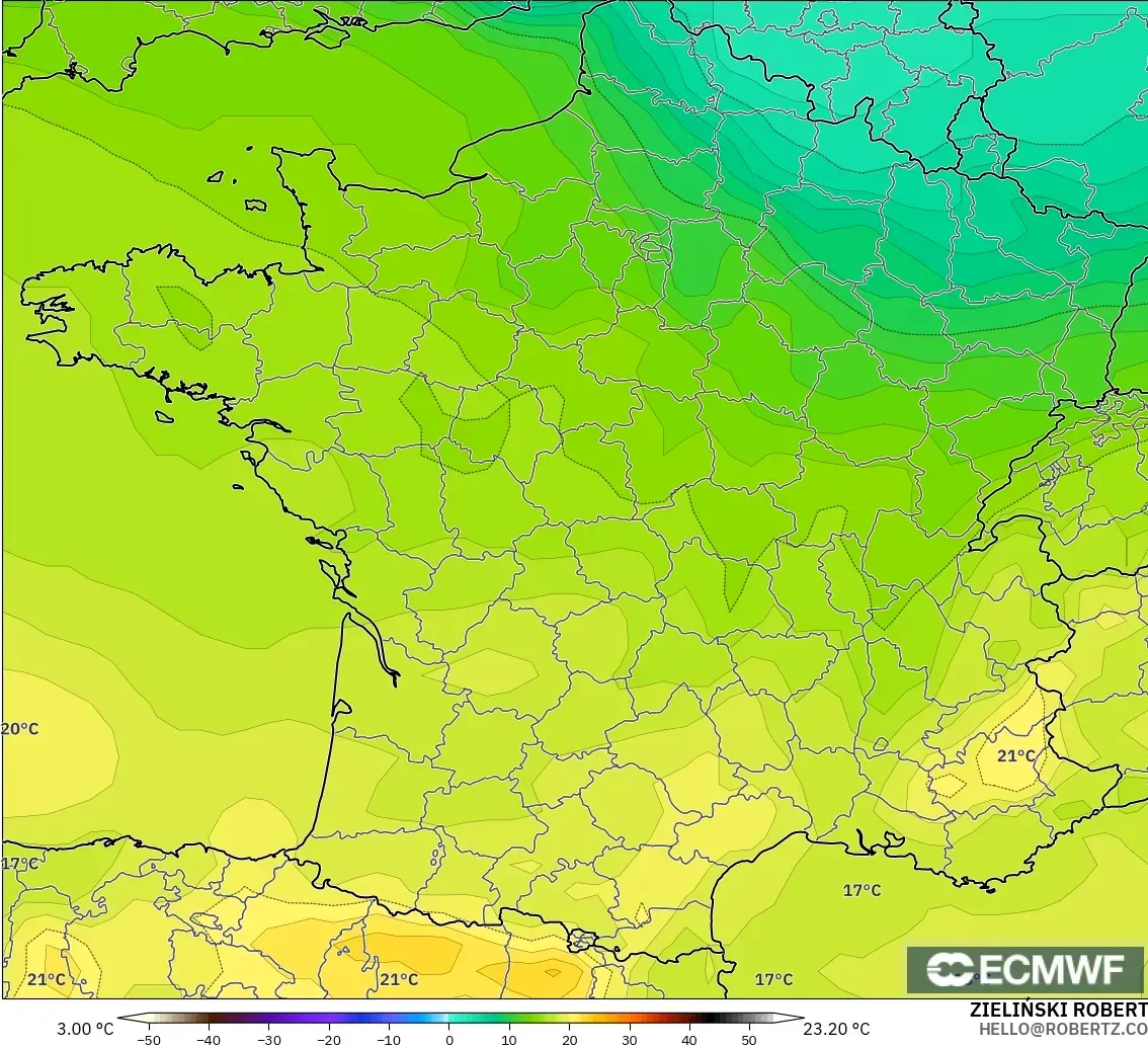 ECMWF IFS 0.25° model - Fransa, 850 hPa Sıcaklık