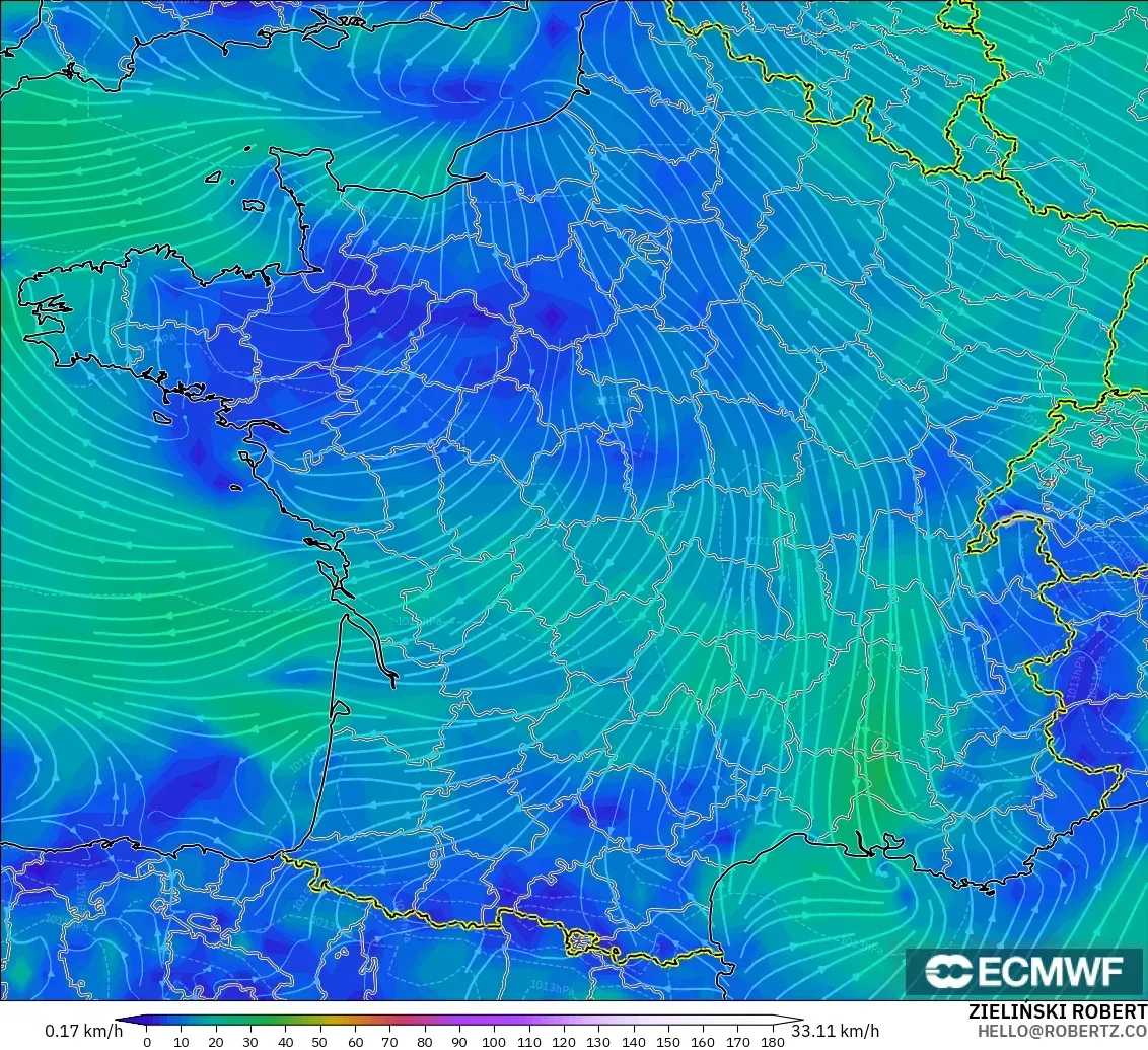 ECMWF IFS 0.25° model - Fransa, 10 m Rüzgâr