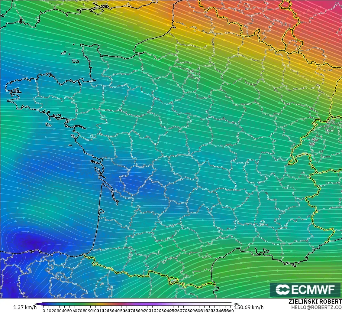 ECMWF IFS 0.25° model - Fransa, 300 hPa Rüzgârı (jet)