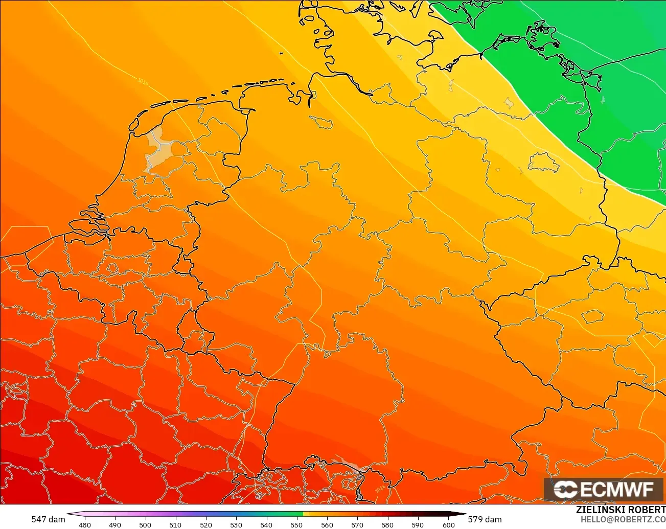 ECMWF IFS 0.25° model - Almanya, 500 hPa’da jeopotansiyel yükseklik
