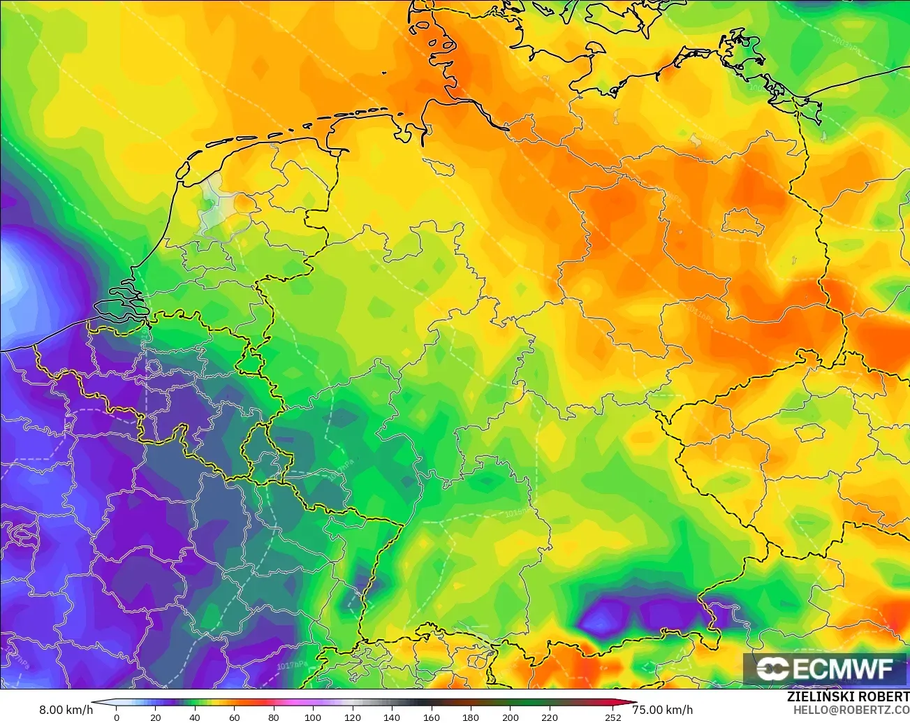 ECMWF IFS 0.25° model - Almanya, Rüzgâr Esintileri